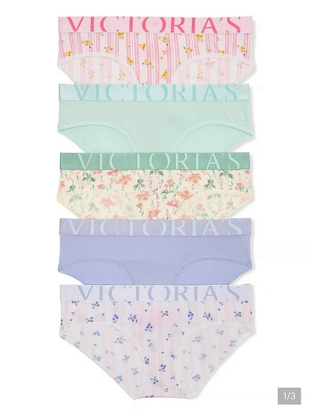 Victoria's Secret Logo Waistband Floral & Solid Panty Pack Sz M